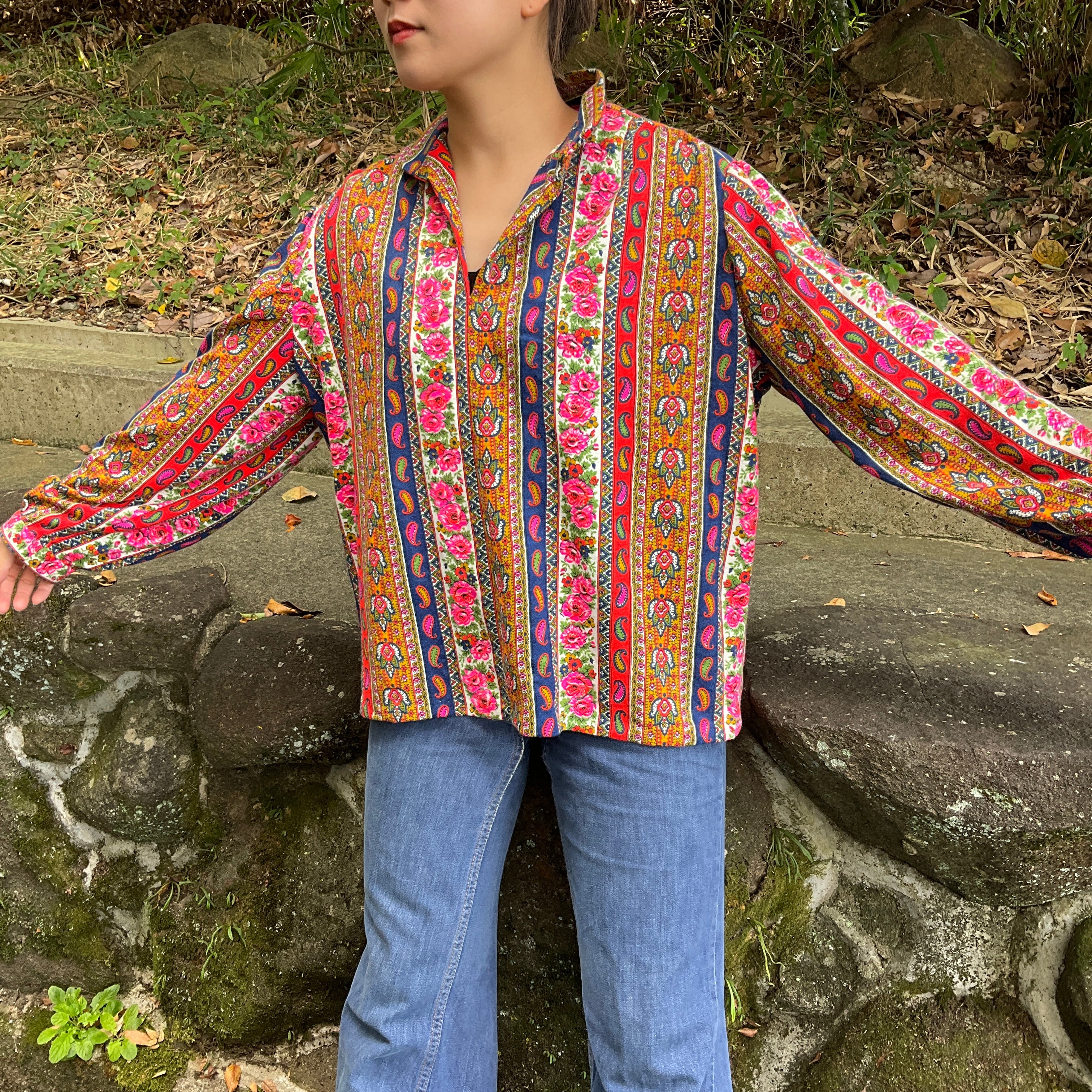 70年代頃 70s 花柄 ペイズリー サイケデリック 総柄 長袖シャツ 70年代頃 70s 花柄 ペイズリー サイケデリック 総柄 長袖シャツ