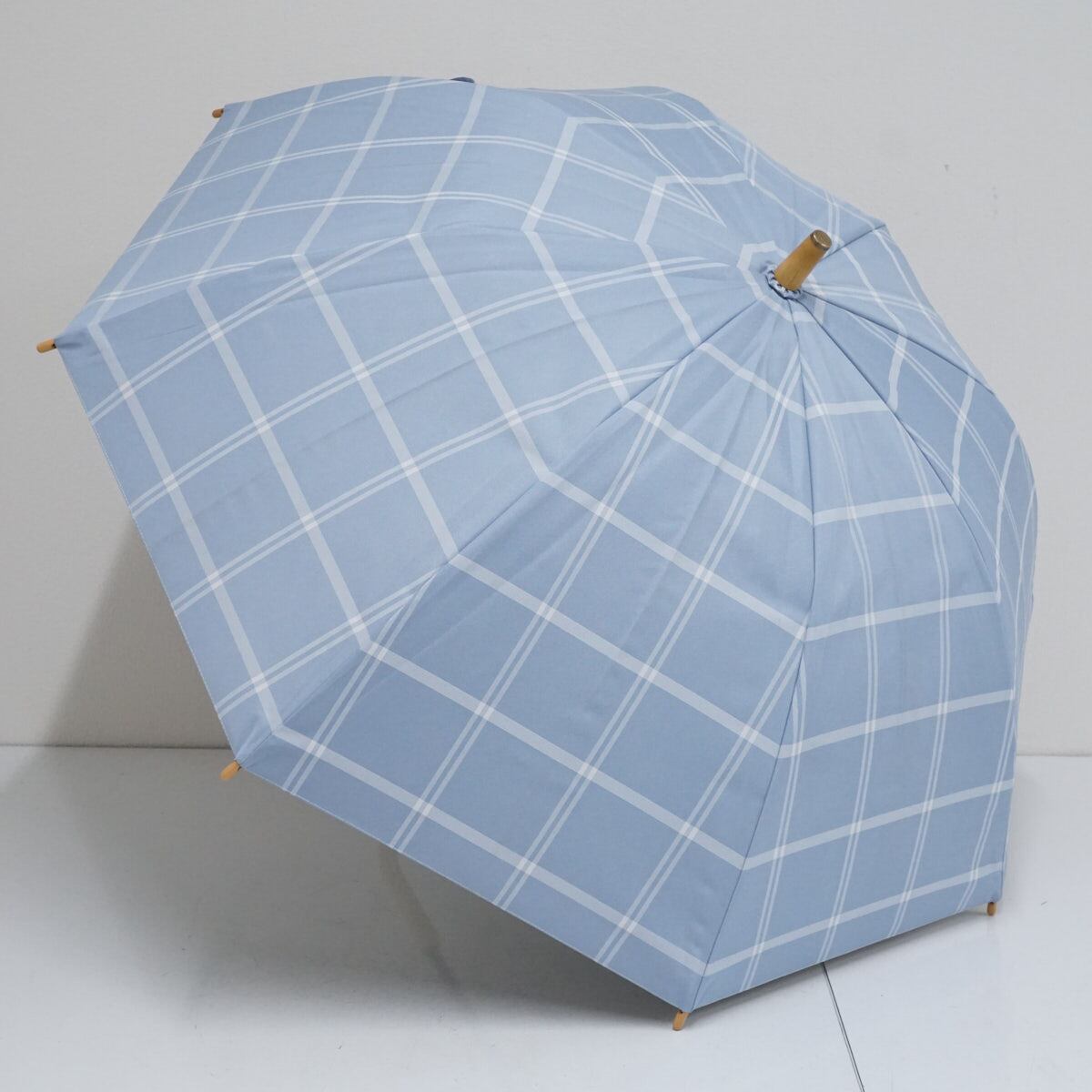 サンバリア100 完全遮光日傘 USED美品 Sサイズ 格子柄 チェック ブルー