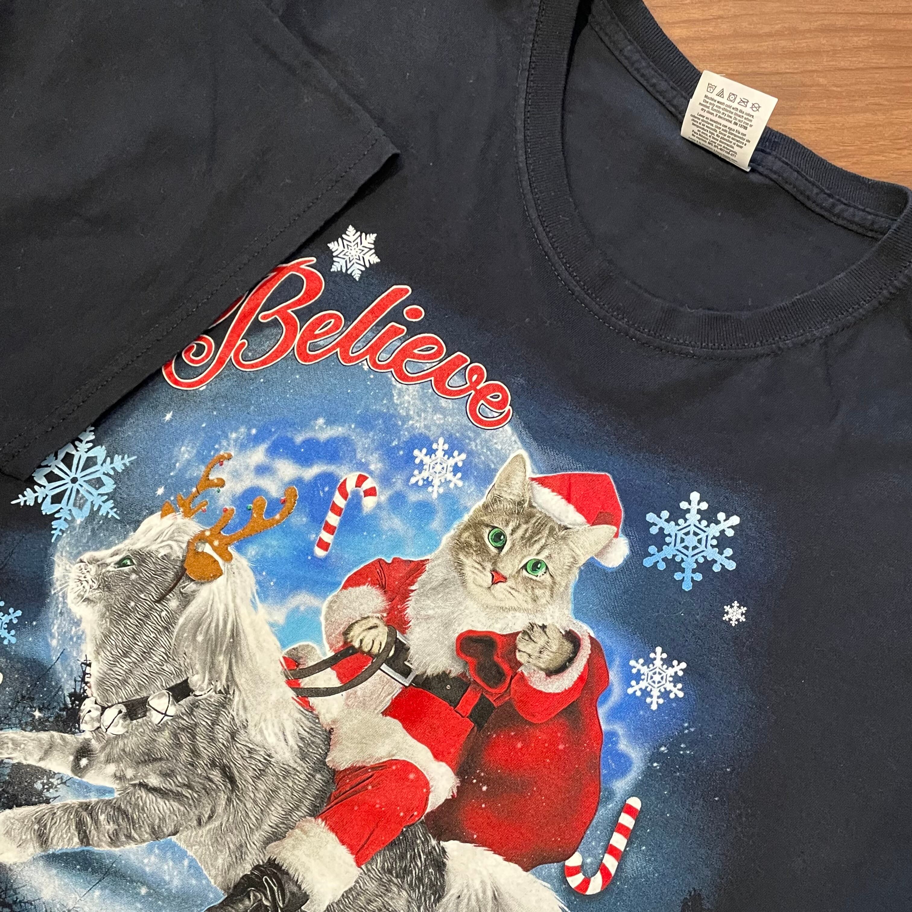 USA製TULTEXラグランスウェットトレーナー動物猫クリスマスサンタクロース