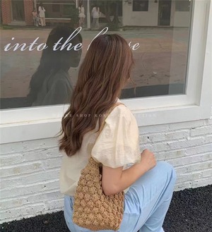 パフスリーブ半袖ブラウス　AJ2205-719