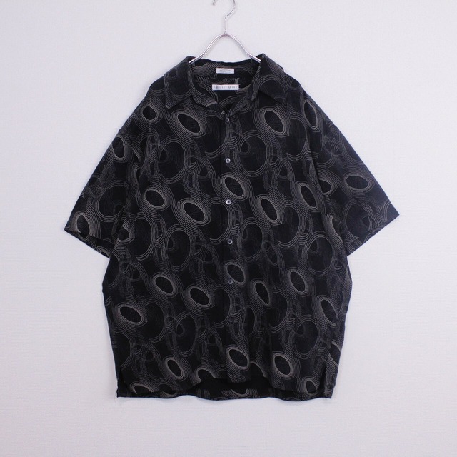 【Caka act2】Circle Total Pattern Open Collar Loose S/S Silk Shirt
