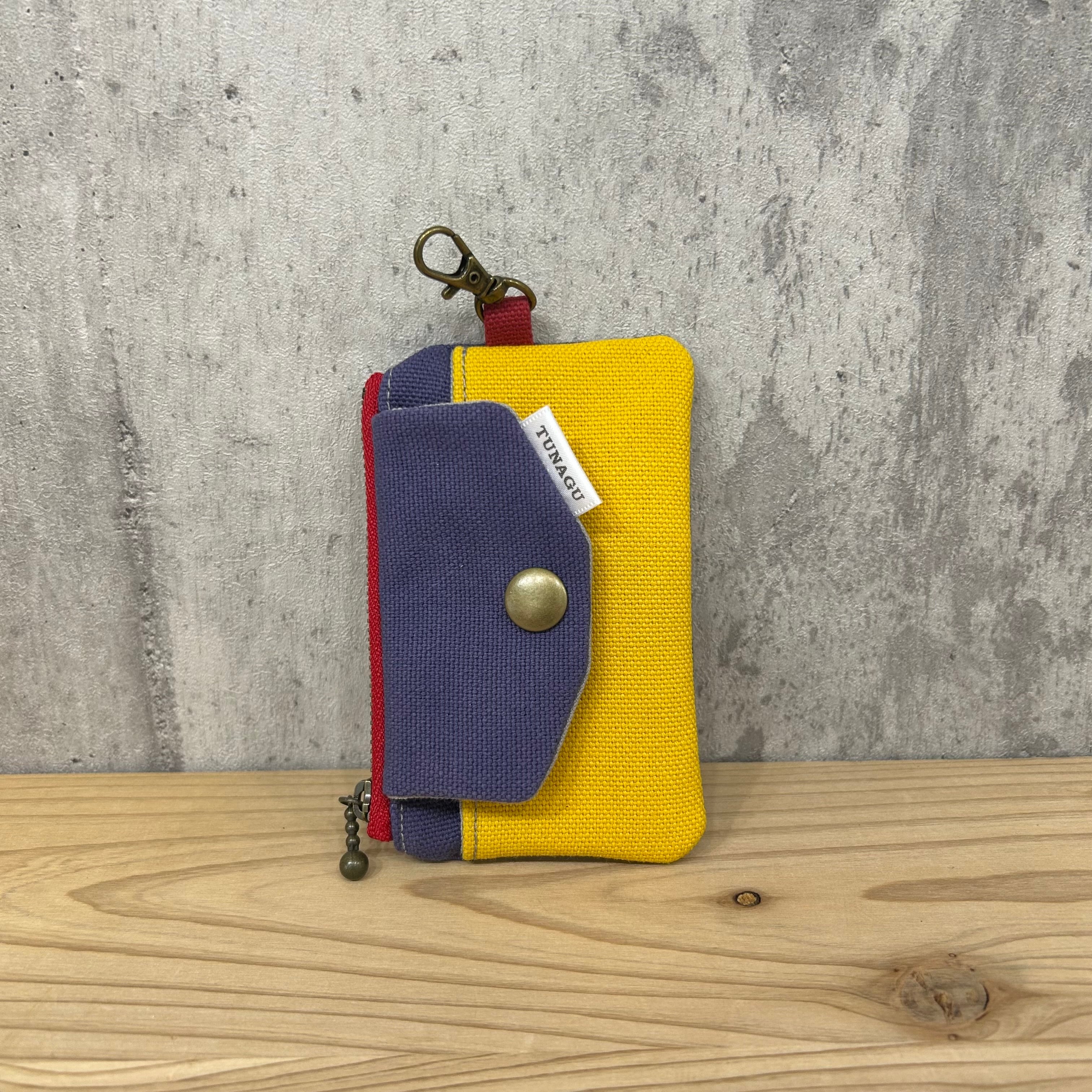 .+*Mini Wallet / カードや小銭、お札入れに【パープル×マスタード】