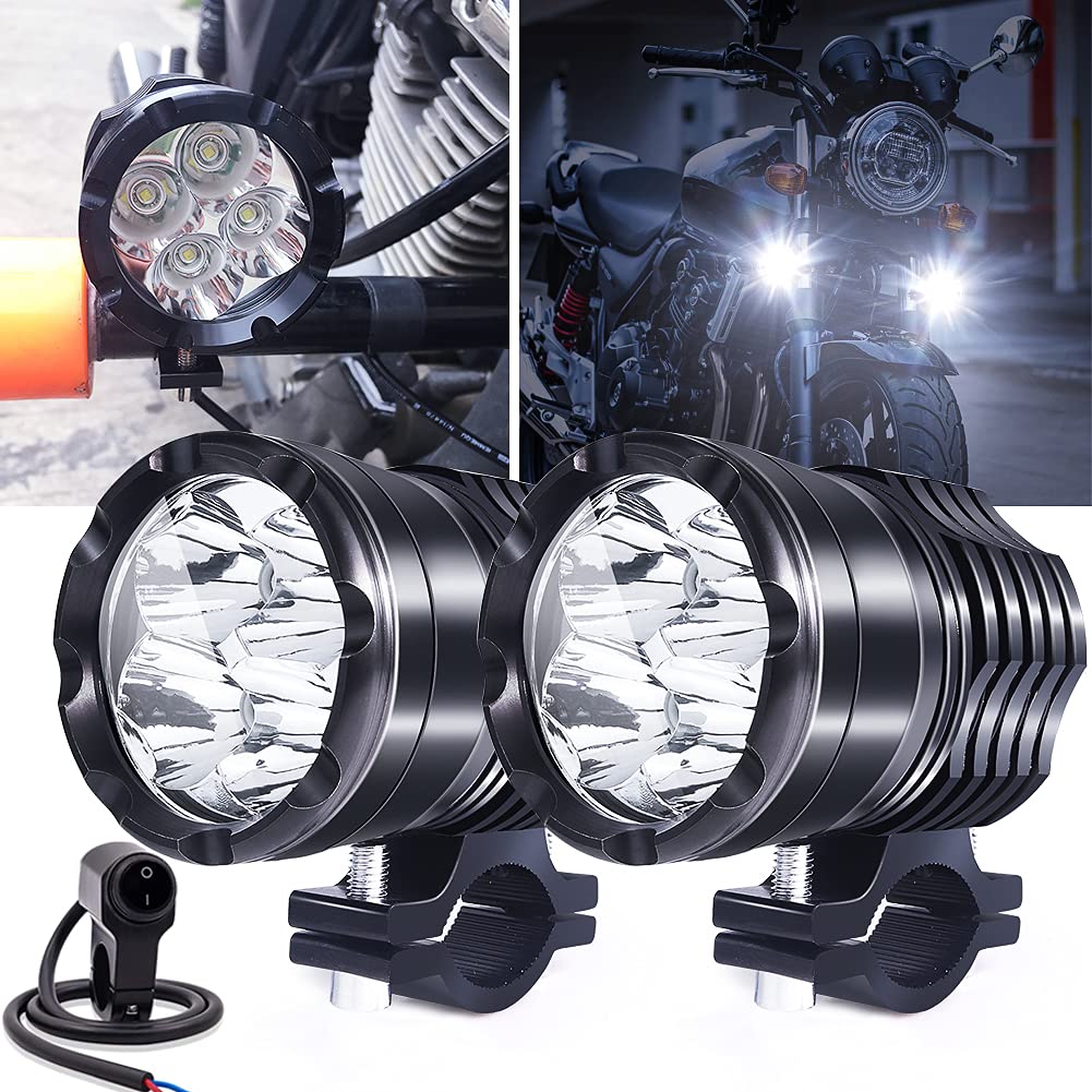 X-STYLE バイク フォグランプ 3モード切替 Hi/Lo/ストロボ LED ヘッドライト 補助灯 40W 作業灯 12V 24V スポットライト 高輝度・防水・長寿命・耐衝撃 ワークライト ホワイト 防水スイッチ付き 2個入り