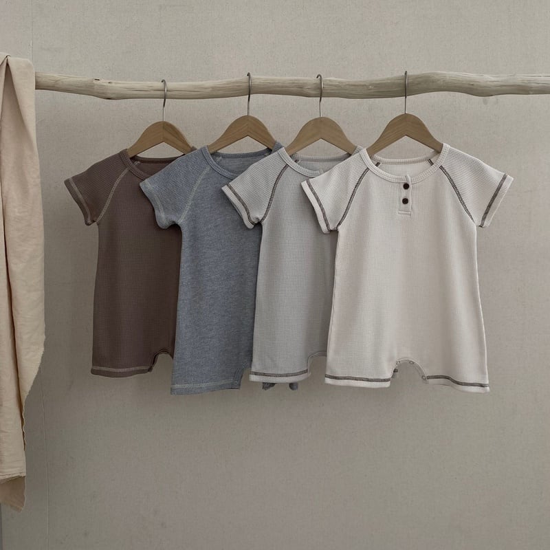 【BABY】夏新作 ナチュラルワッフルロンパース