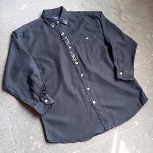 シャドーストライプ 刺繍シャツ used [102133]