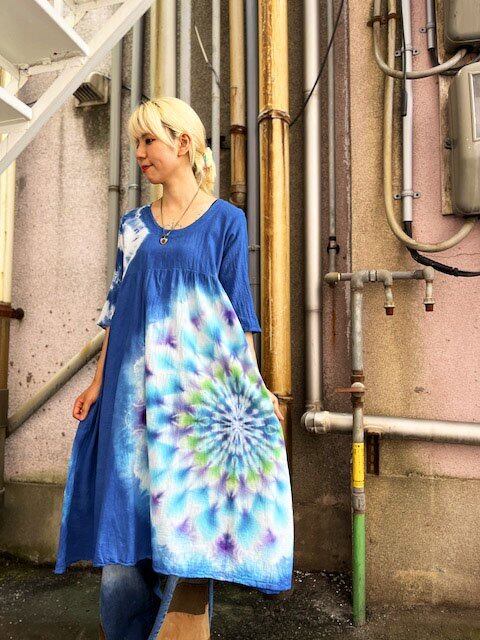 タイダイ染め Tie-dye ロングワンピース ブルービューティ 美しい大