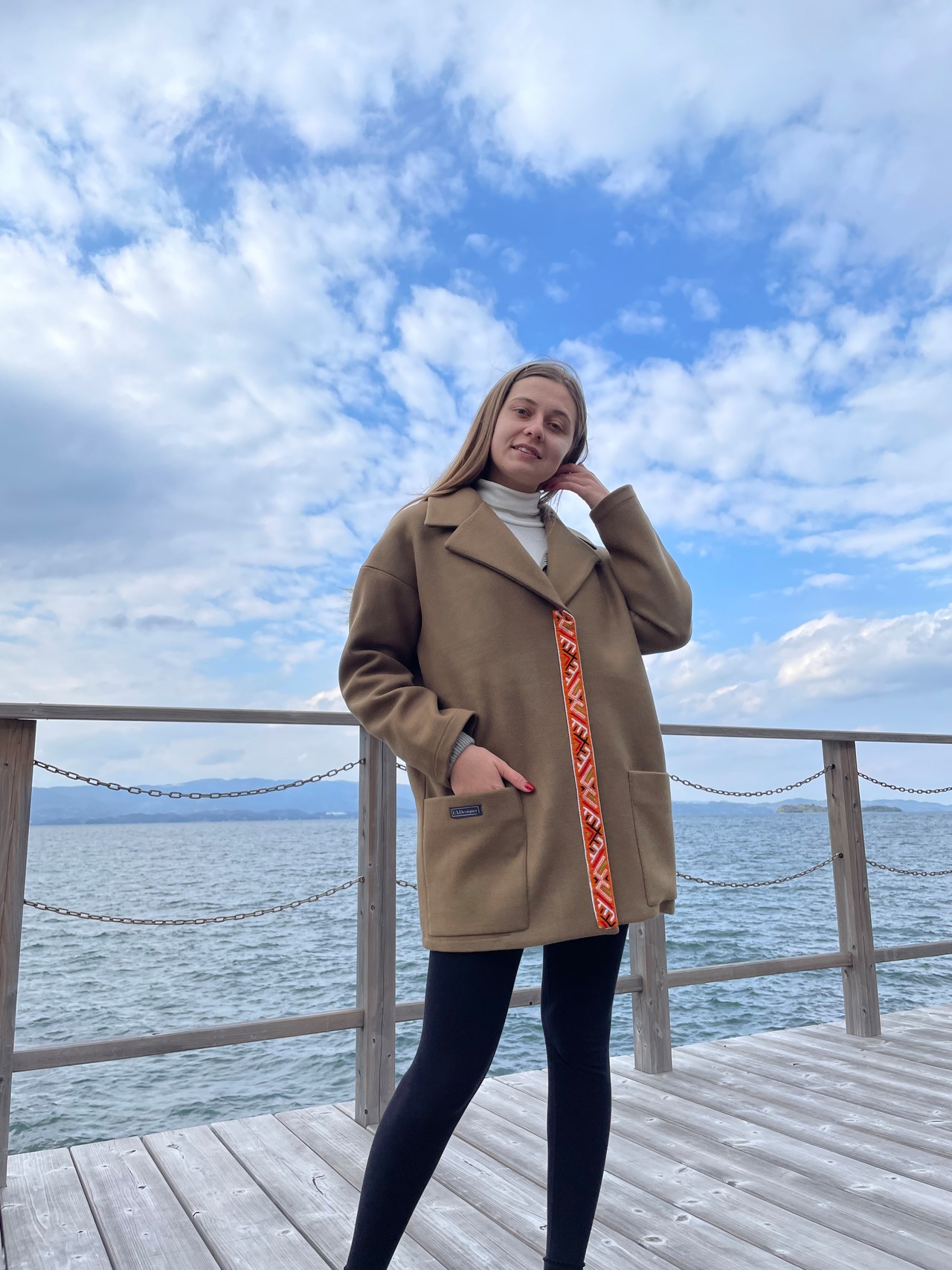 ウクライナ産カシミヤ100%ロングコート　手刺繍（モスグリーン）グラージュ・ニジンカ刺繍 - 10