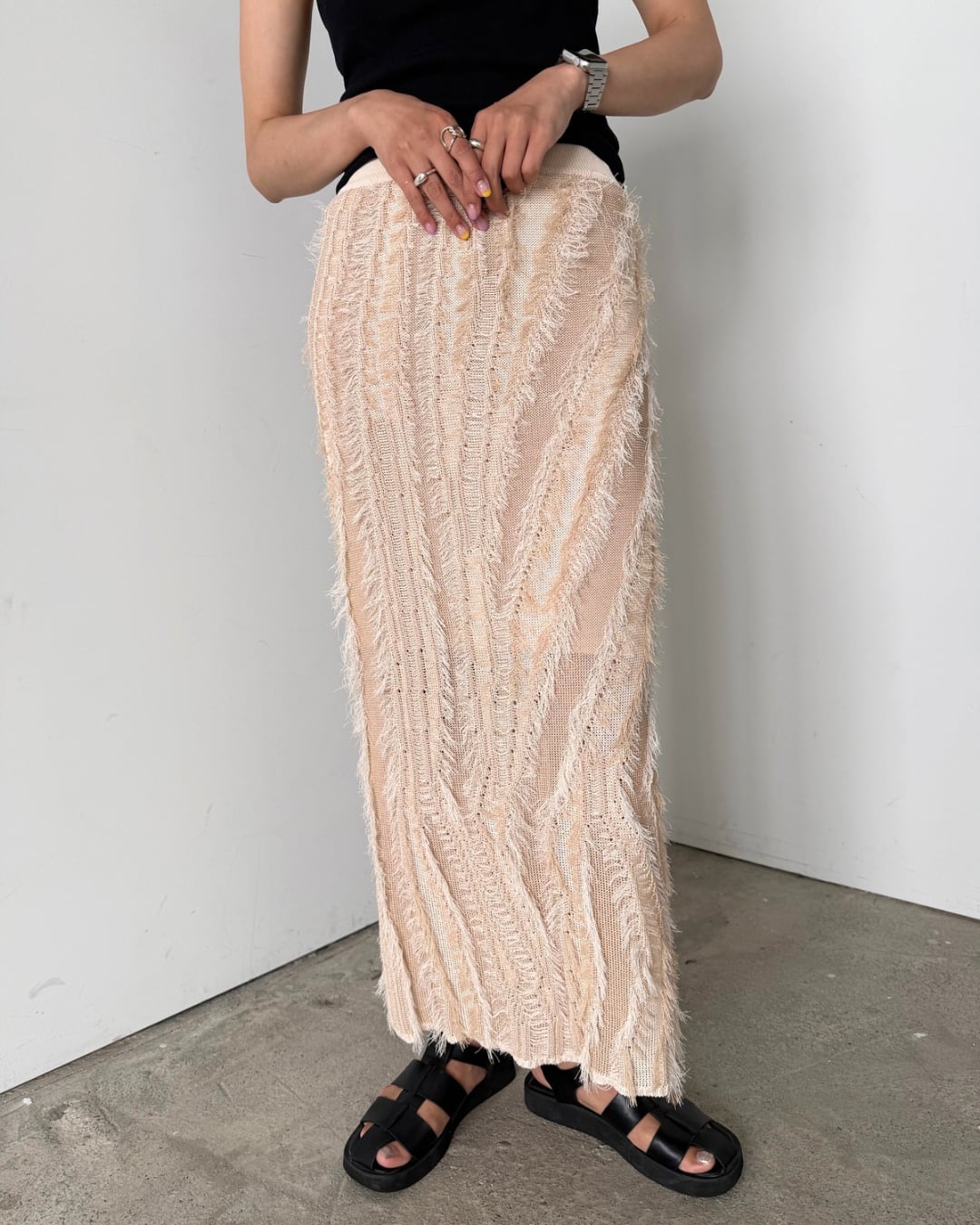 calm fringe skirt / beige