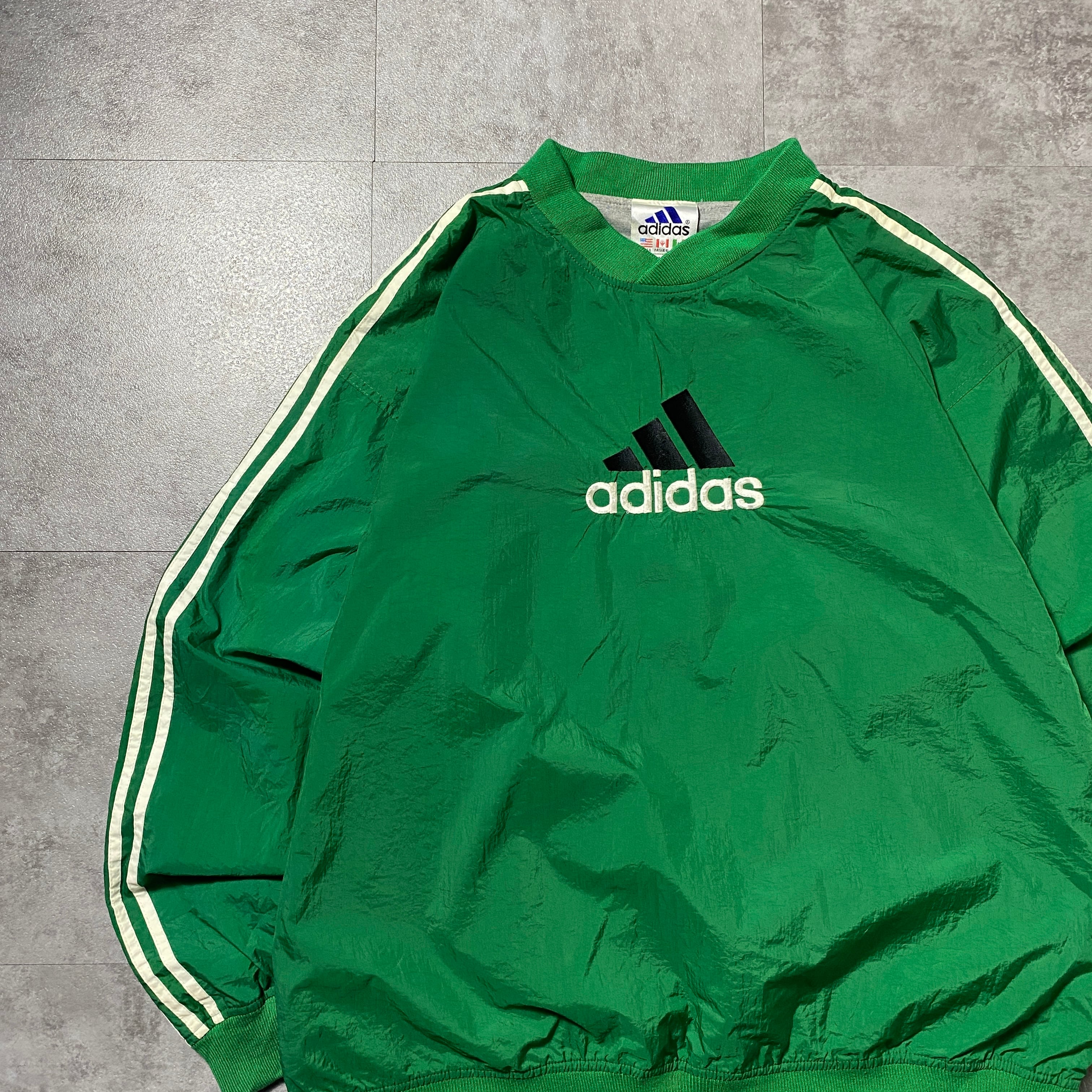 90's adidas アディダス 刺繍パフォーマンスロゴ グリーン ナイロン