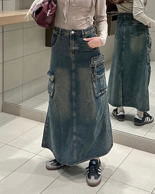 【more than cutie pie】vintage like denim long skirt