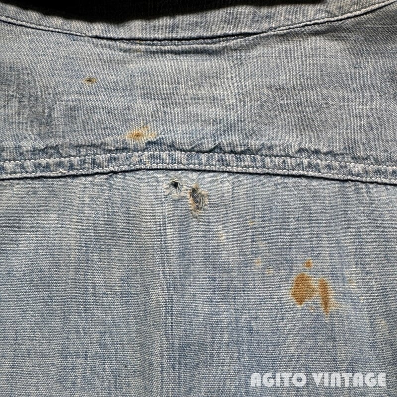 50's OX HIDE オックスハイド シャンブレーワークシャツ 台襟 マチ無し