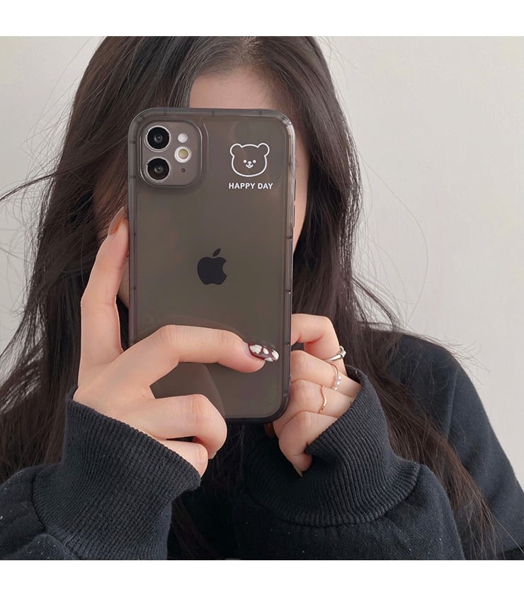 ちょこんとクマさんが可愛い！クリア シンプル 透明 スマホケース