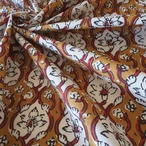 ブロックプリント生地【50cm単位】インド綿  花柄 黄土色×赤×生成り #50610-BR1