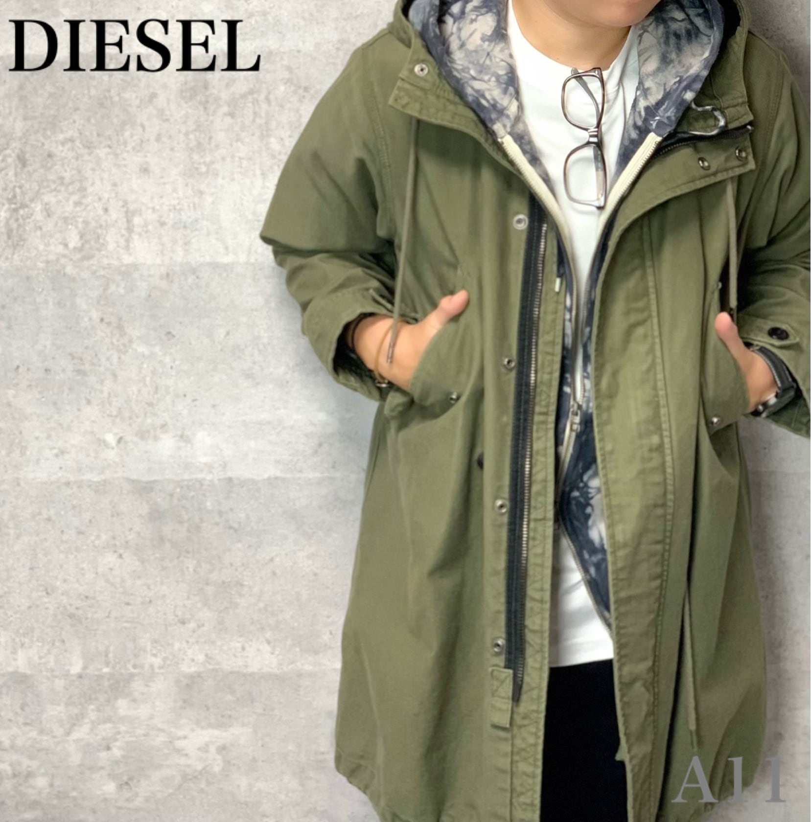 ディーゼル DIESEL モッズコート フード ジャケット カーキ XXS □ A11 ...