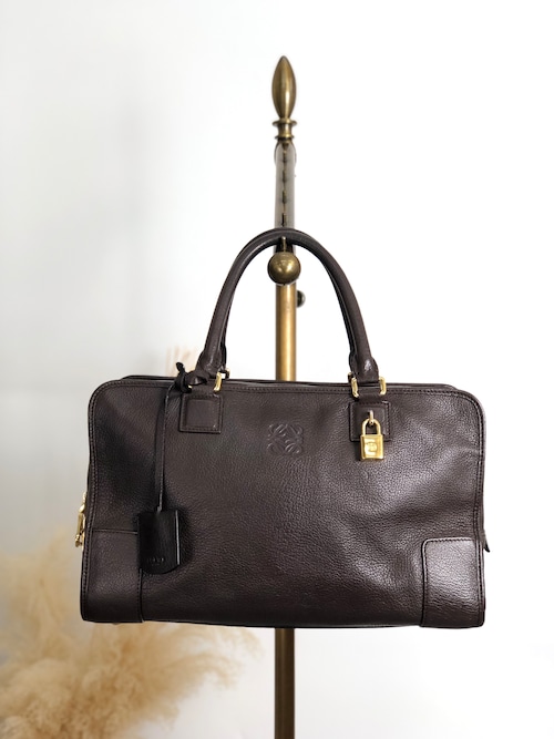 LOEWE ロエベ アマソナ36 ハンドバッグ ダークブラウン アナグラム レザー ボストンバッグ vintage ヴィンテージ オールド ihmrwb