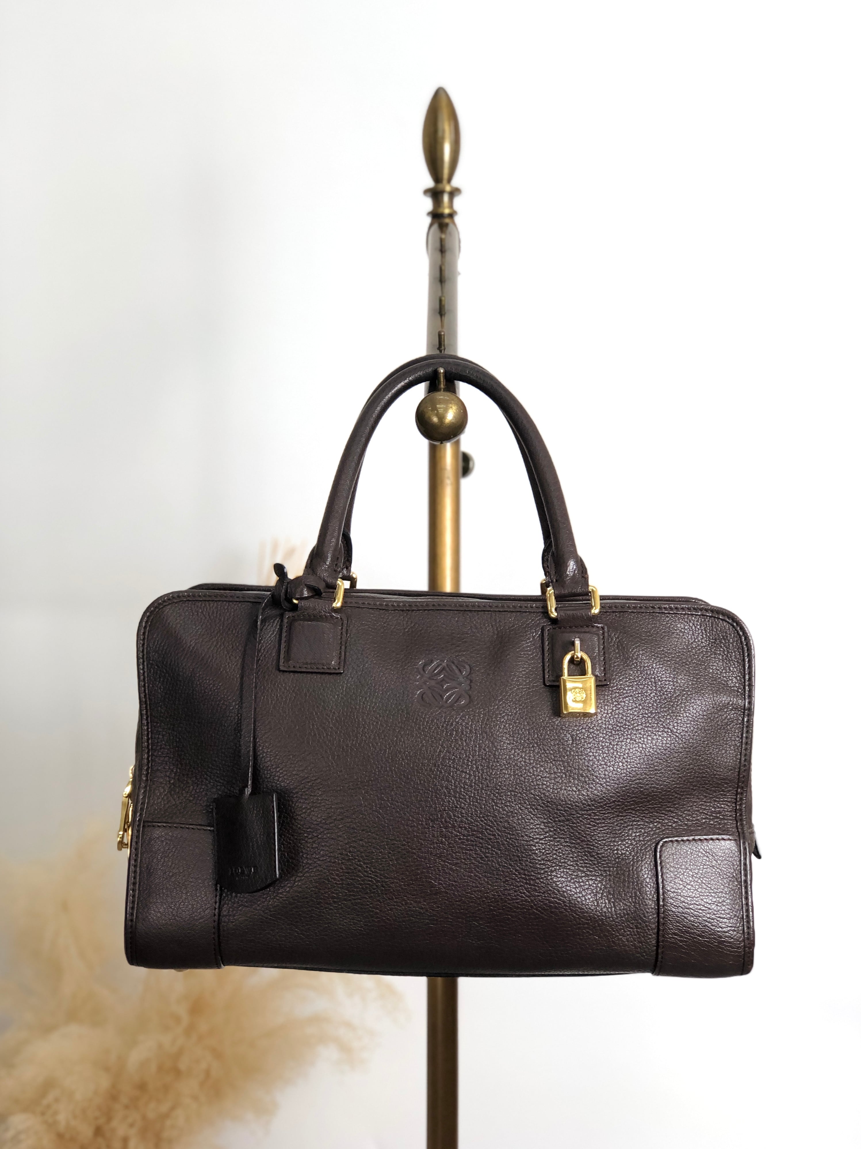 LOEWE ロエベ アマソナ36 ハンドバッグ ダークブラウン アナグラム レザー ボストンバッグ vintage ヴィンテージ オールド ihmrwb