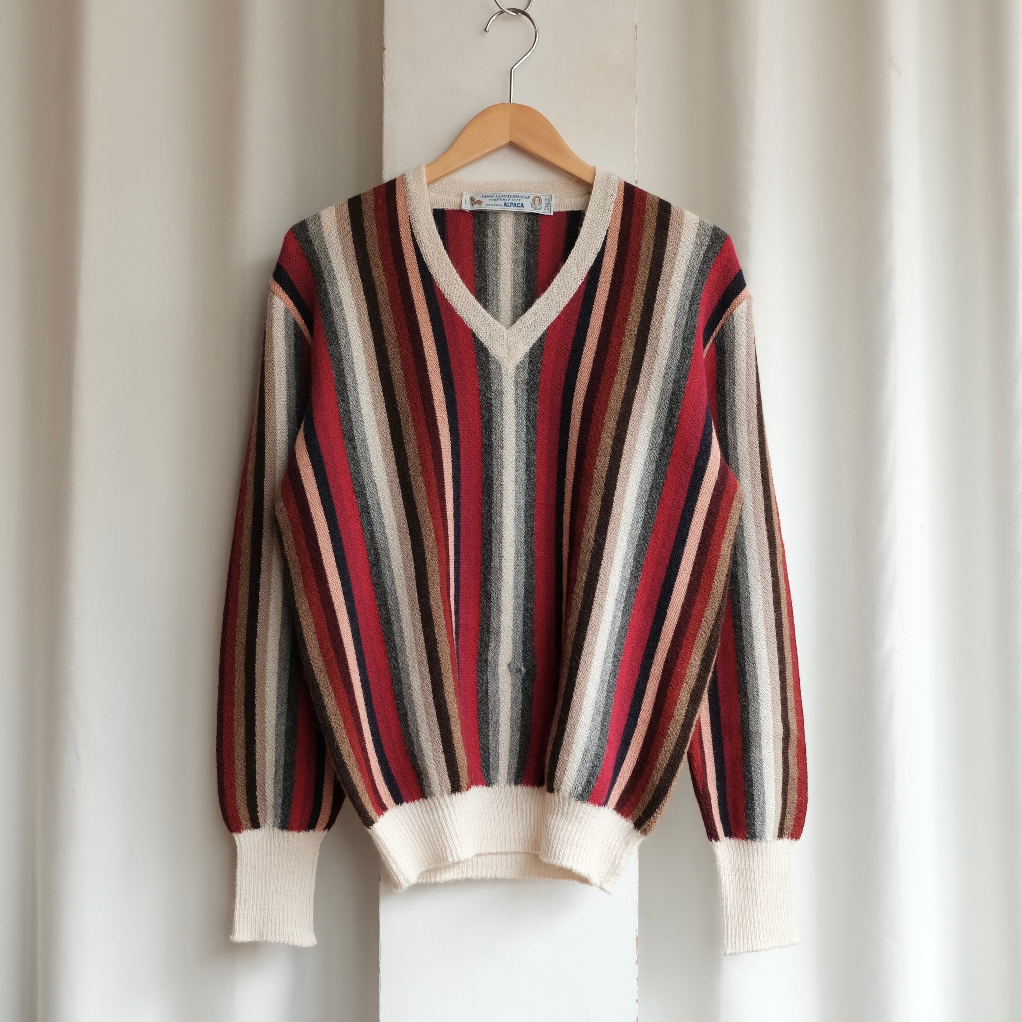 80s〜　FANNI LEMMERMAYER レマメイヤー　Alpaca 42 FANNI LEMMERMAYER FULL STRIPE ALPACA V-NECK SWEATER | safarionline