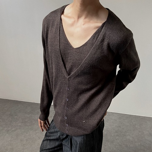 長袖 Vネック レイヤードカーディガン  10191