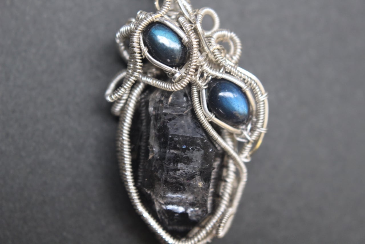 Cairngorm & Dark blue Labradorite silver925 wire wrapping pendant