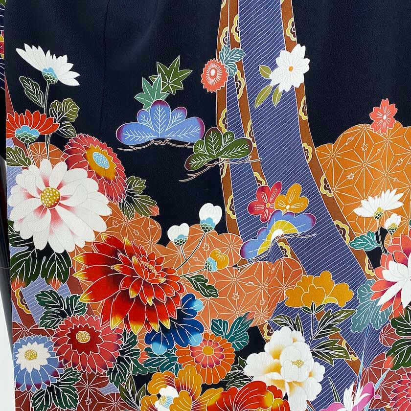 正絹 紅型 蝶々振袖165cm 安から