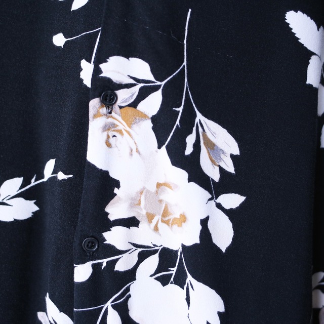 black base flower art pattern over silhouette open-collar l/s shirt