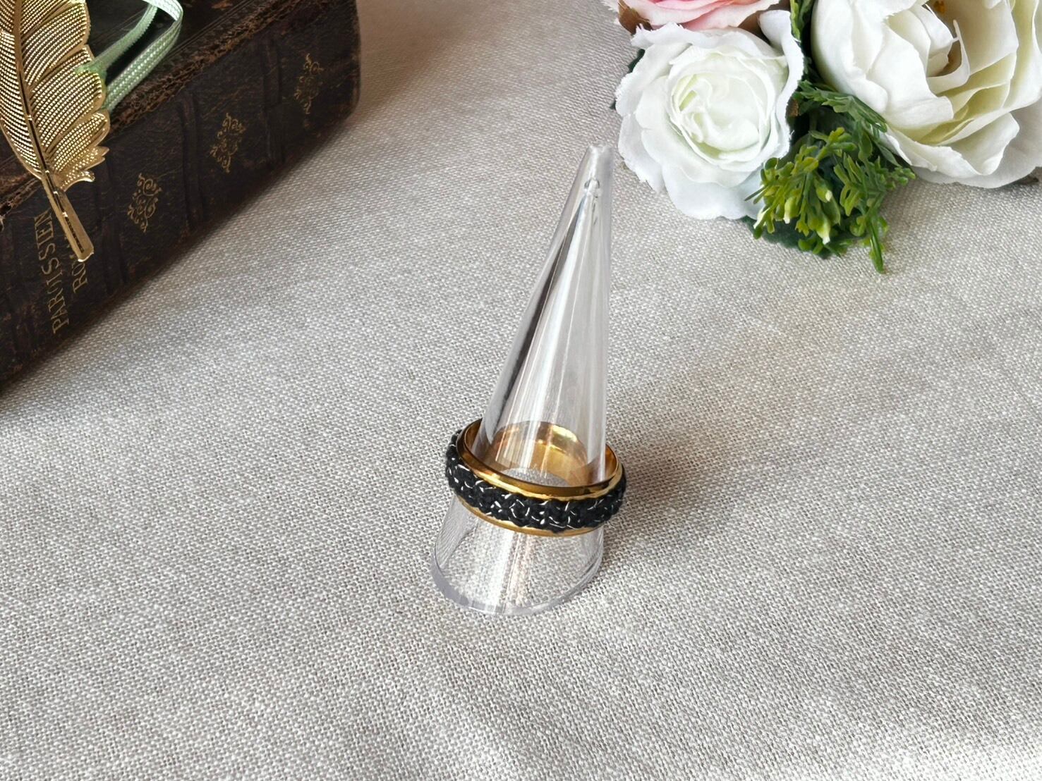 組ひもRing (ブラックシルバー/gold stainless steel)