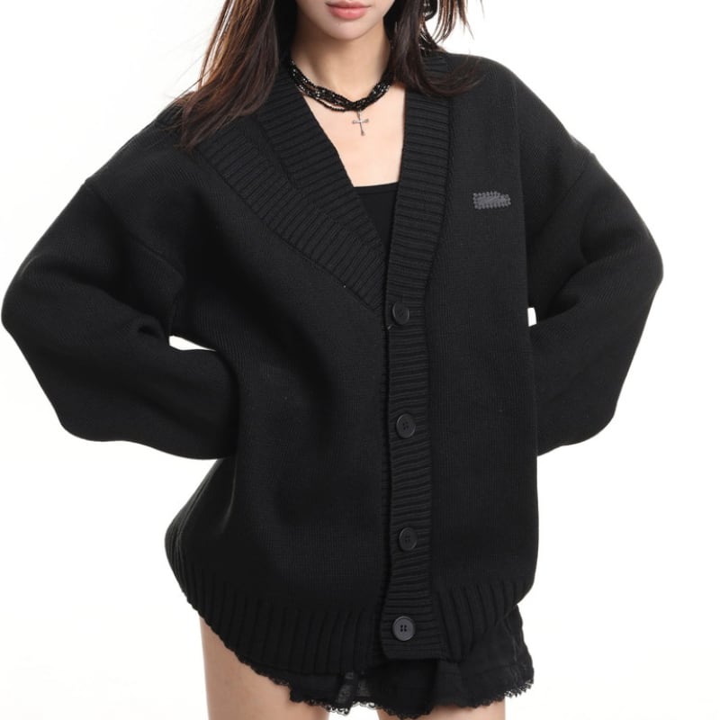 button-down V-neck oversized knit cardigan la1299