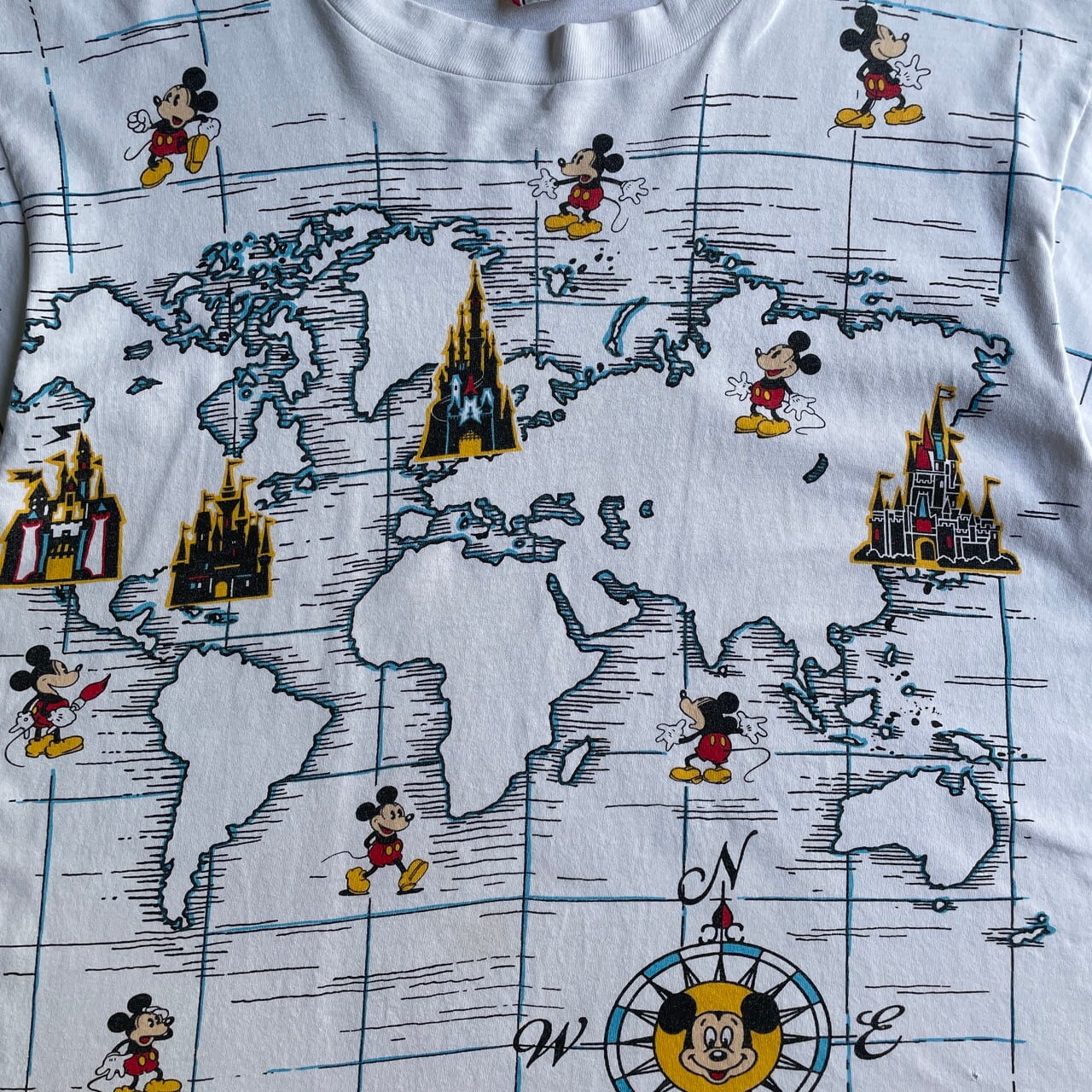 ディズニーヴィンテージマップTシャツ総柄　地図　ミッキーマウス　サイズフリー