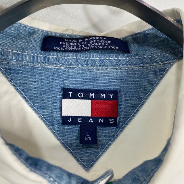 『送料無料』TOMMY JEANS トミージーンズ ロングスリーブシャツ 刺繍ロゴ ホワイト