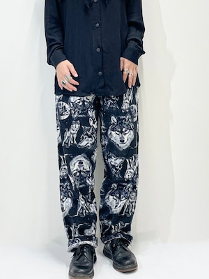 Vintage Wolf Pattern Printed Flannel Pants Vintage Wolf Pattern Printed Flannel Pants