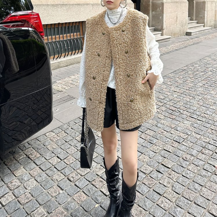 ボアダブルボタンロングベスト ◆2col R30189