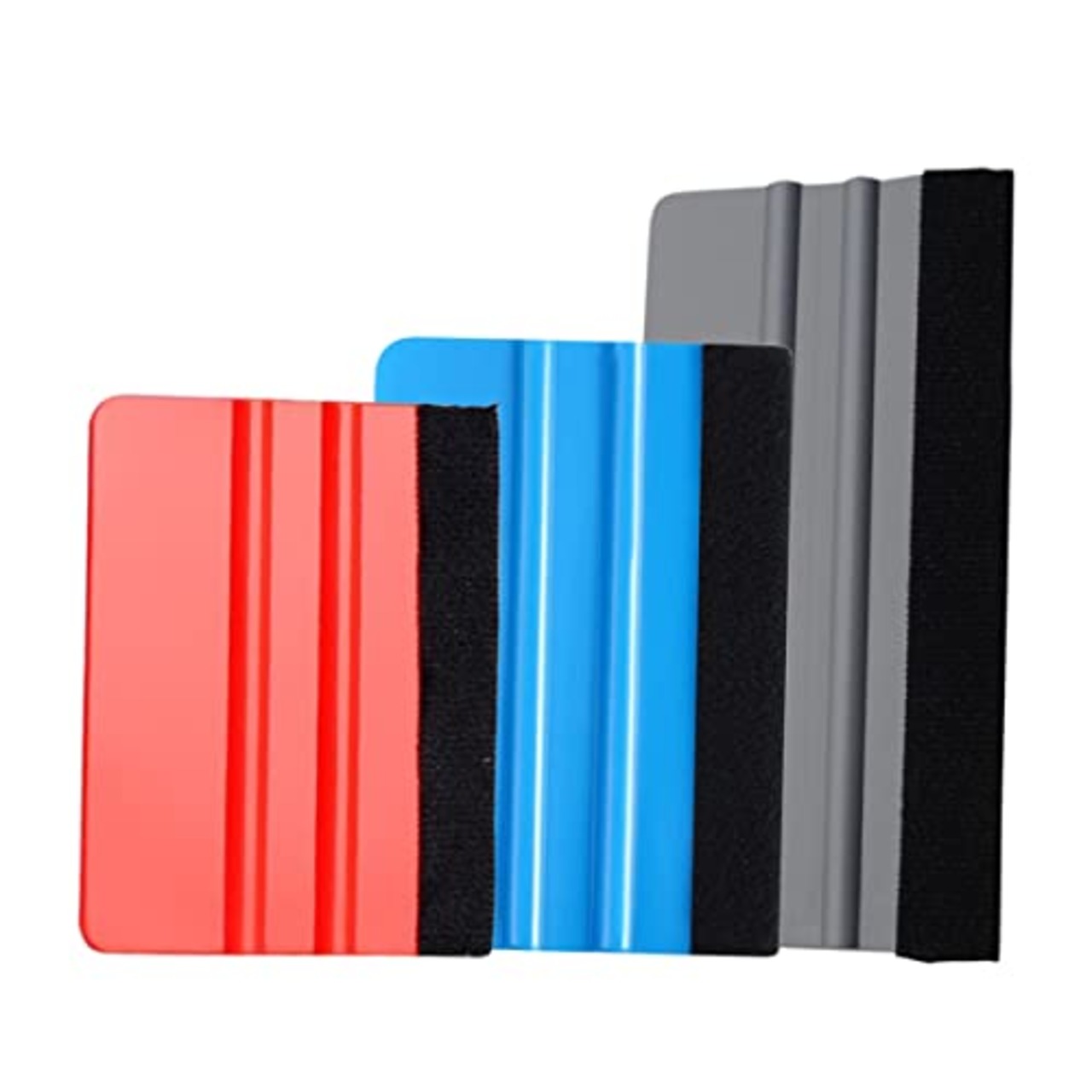 YFFSFDCスキージー スキージー フェルト セット 3色3点セット スキージーヘラ フェルト 自動車ラッピングフィルム 貼り施工ツールセット 貼付補助ツール 貼物に傷なし 気泡なし 壁紙 スキージ フェルト付 (シルバー/ブルー/レッド)