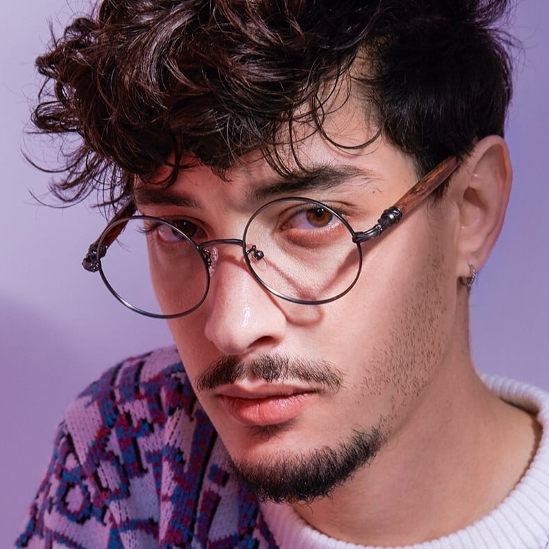 ○Wood Temple × Metal Frame Glasses -round- / ウッド テンプル