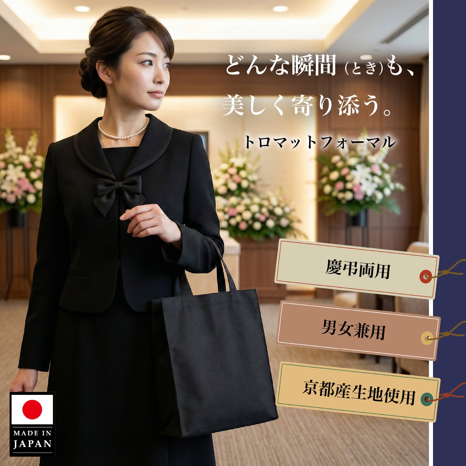 サブバッグ A4 折りたたみ フォーマルバッグ 黒 レディース 日本製 冠婚葬祭