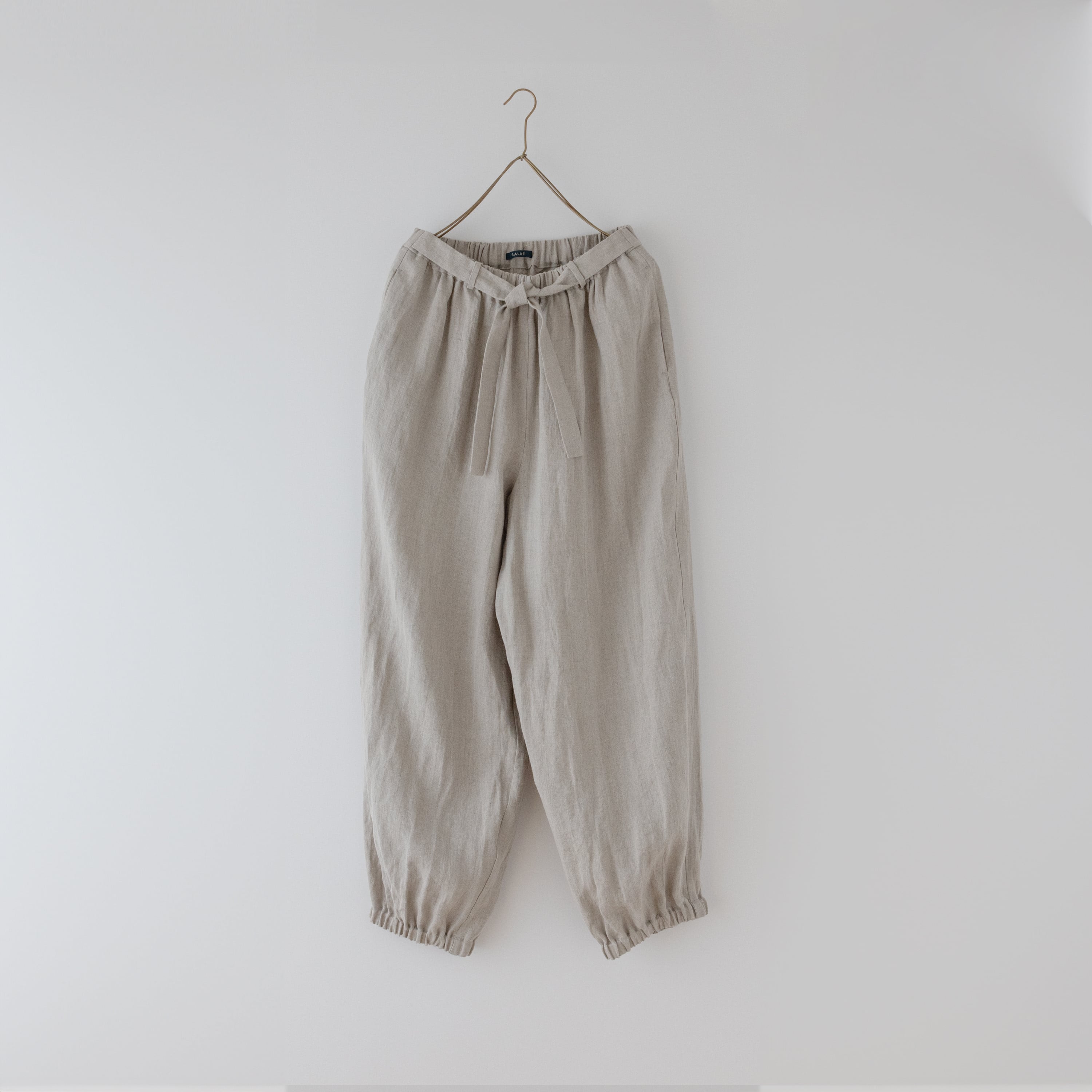 unisex egg pants A／herringbone linen〈gray×olive〉 | SALUÉ