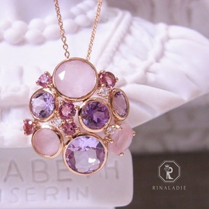 【オーダー可】大特価K18PG魔法シリーズ天然ローズクォーツ、アメシスト、ピンクトルマリン