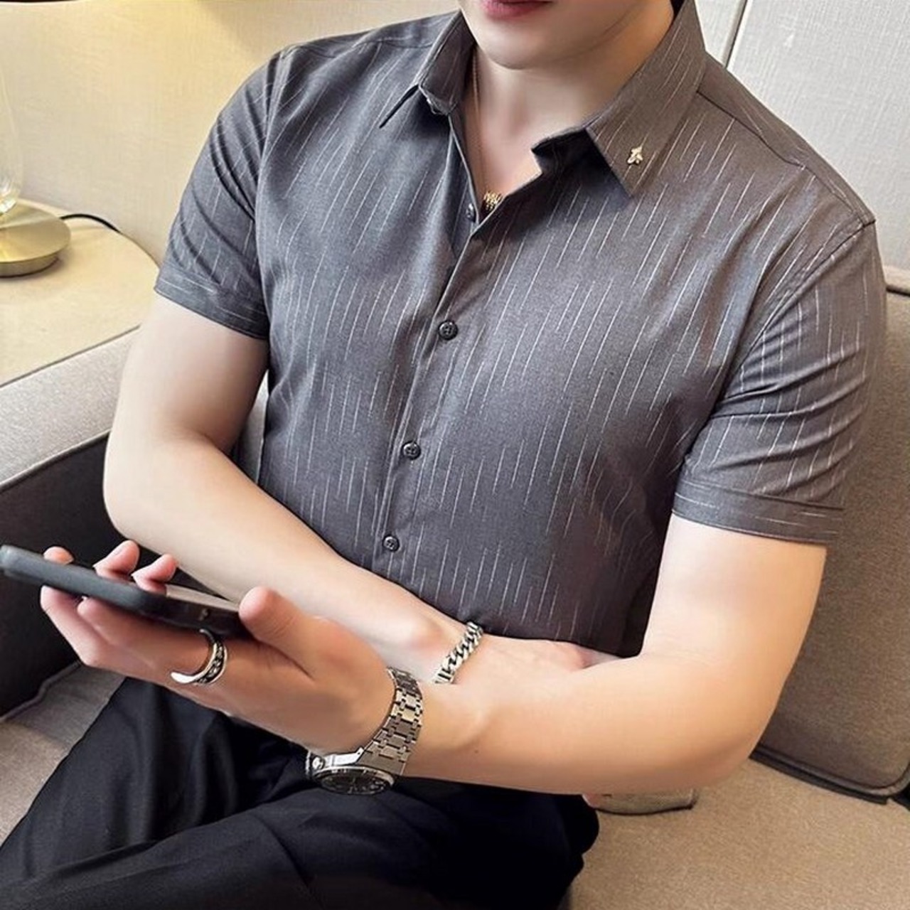 thin striped shirt tops　00121