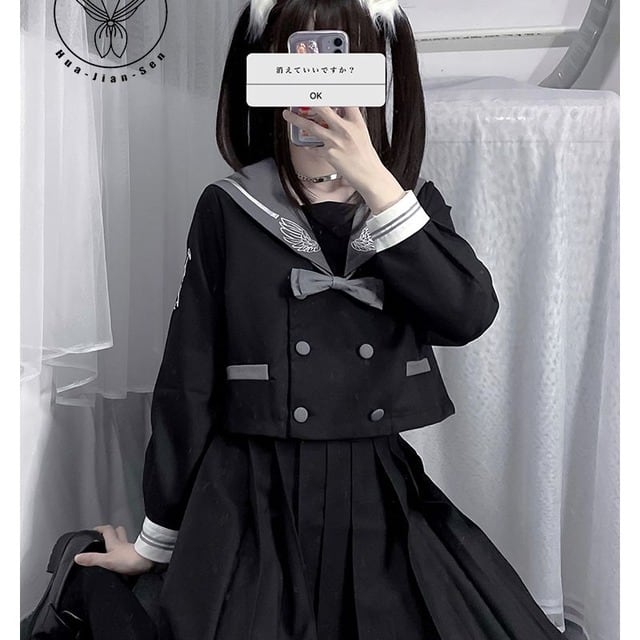 サブカル 服 地雷系 通販 セーラー服 長袖 半袖 ショート丈 制服 レトロ リボン 羽 学生 JC コスプレ かわいい コンカフェ 自発