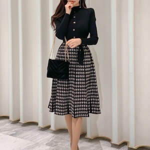 レースプリーツニットドレス レースプリーツニットドレス