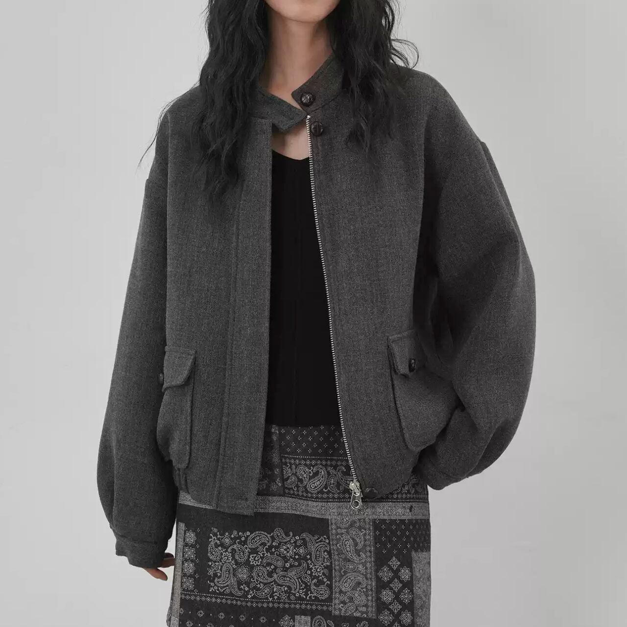 スタンドカラーフラップポケットショートブルゾンコート CO3474