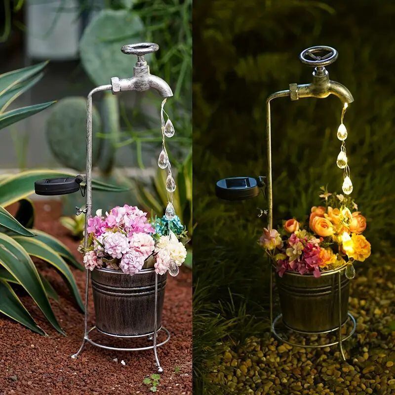 植木鉢 蛇口 プランター シャワー 光る ライト ソーラー 雫 かわいい
