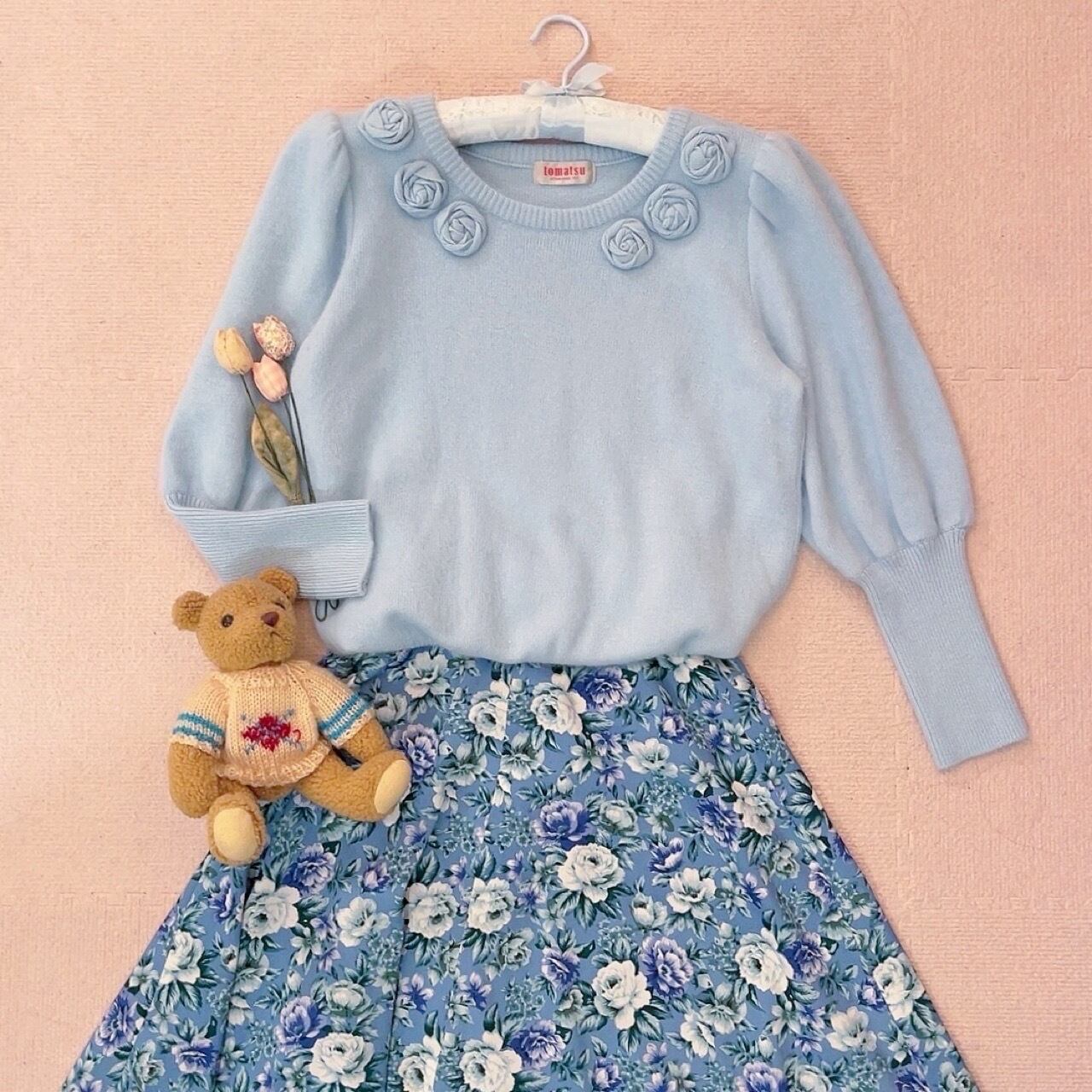 light blue rose knit sweater