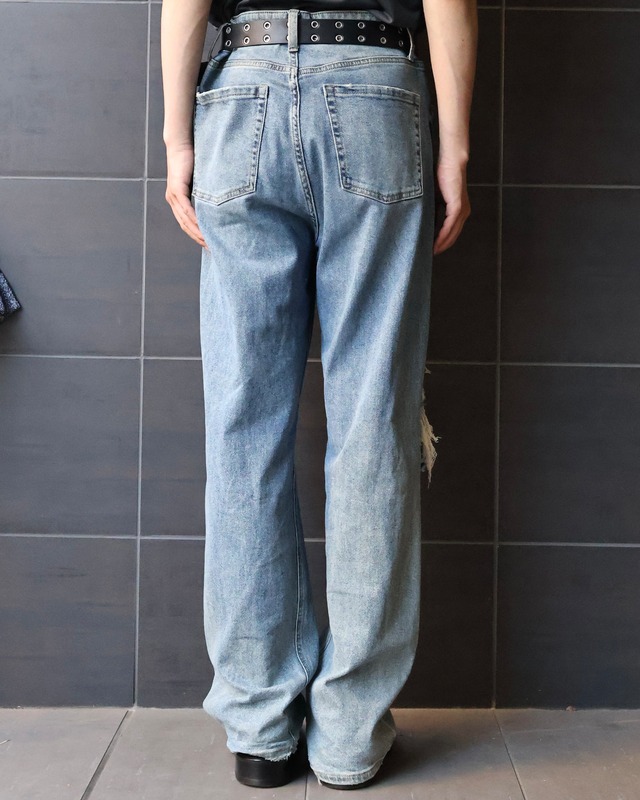 damage straight denim pants