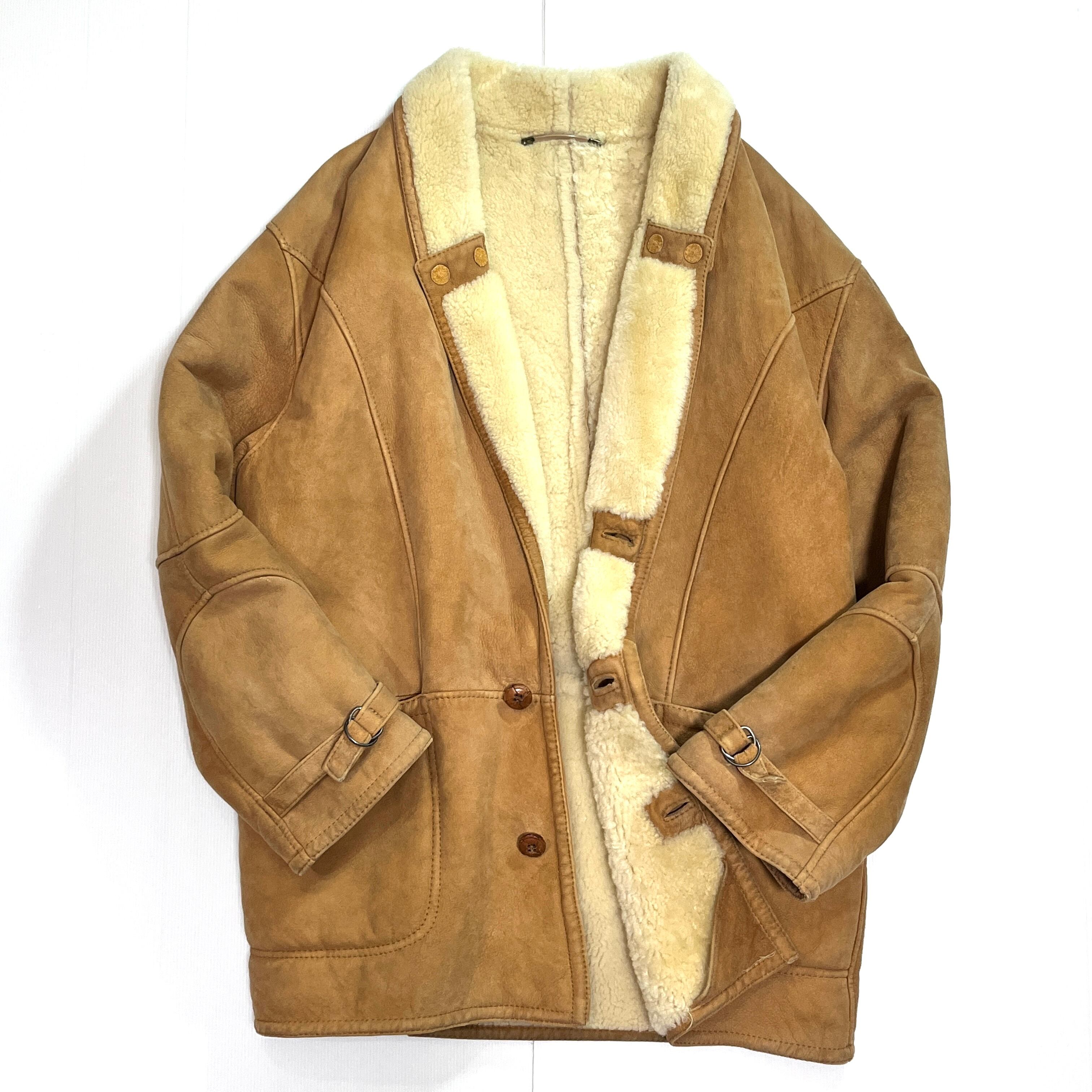 ムートンコート シープスキン ボアコート メンズ Lサイズ相当 キャメル 羊革 ムートンコート シープスキン ボアコート メンズ Lサイズ相当 キャメル
