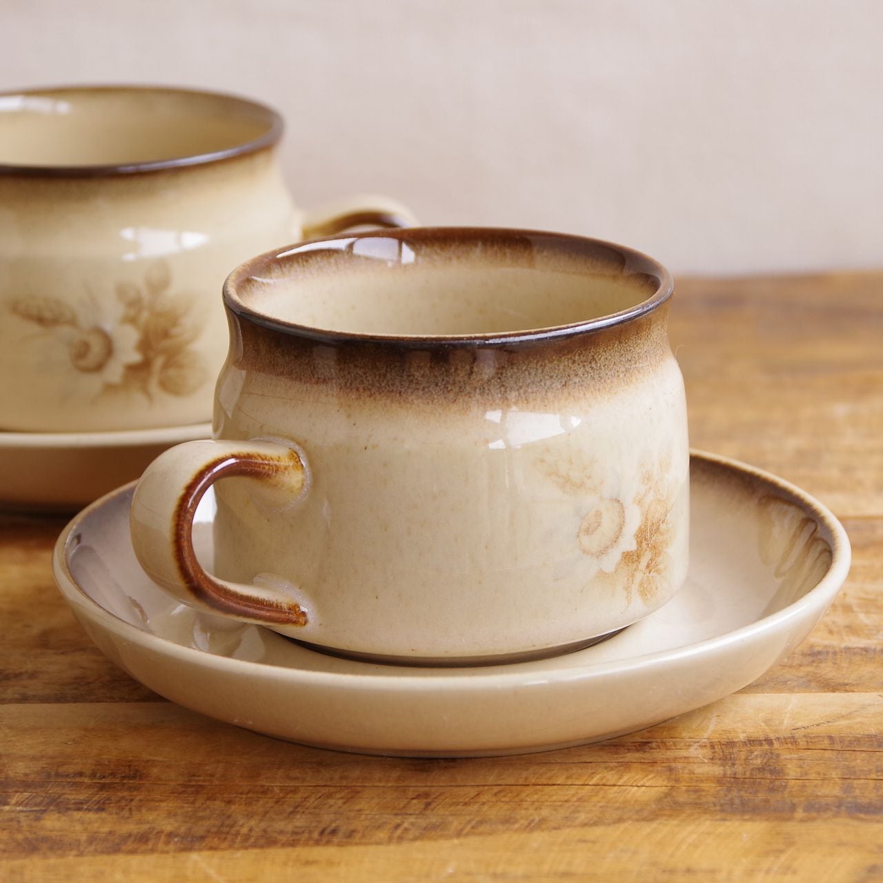 2客セット ペア デンビー メモリーズ ブラウン 花柄 コーヒーカップ