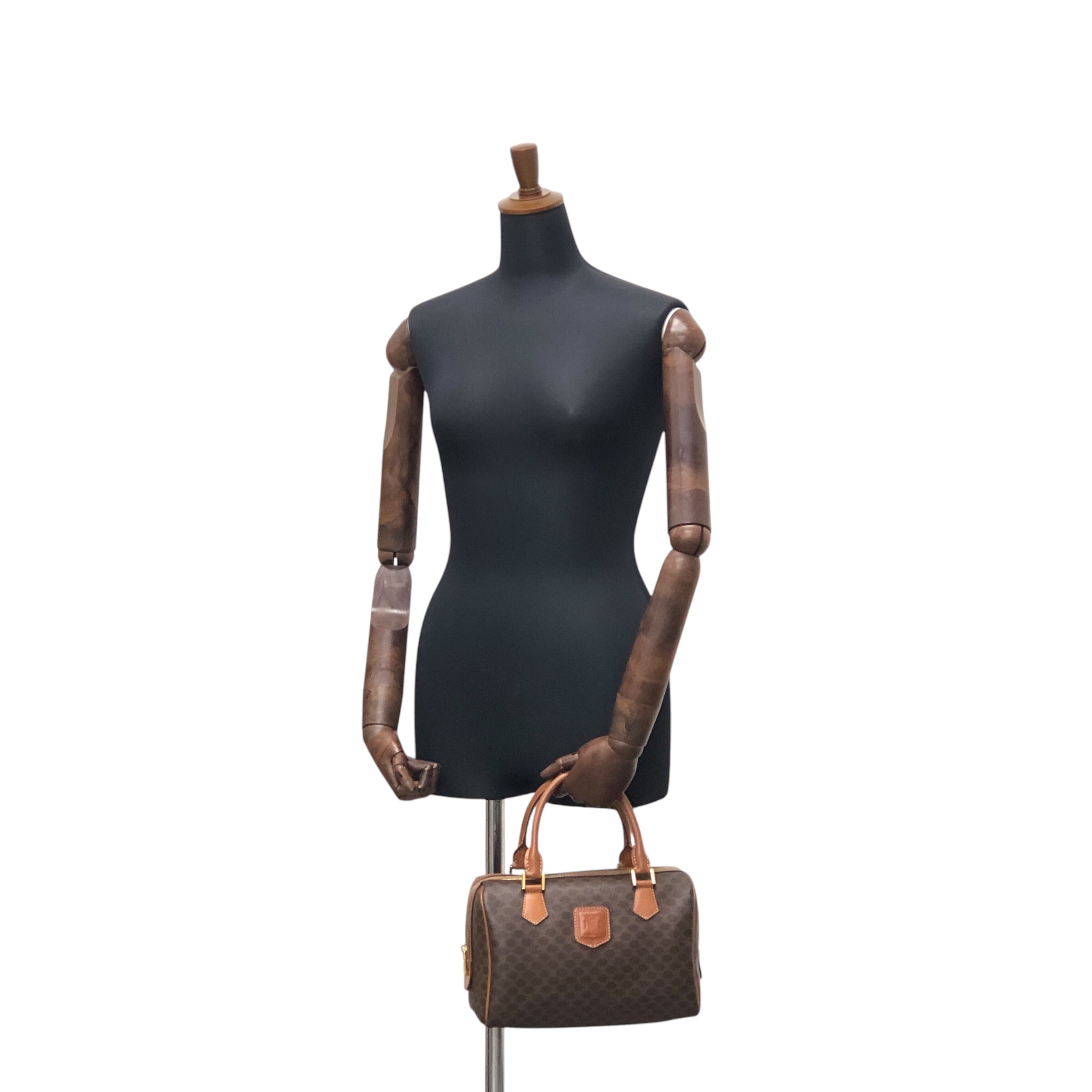 CELINE セリーヌ マカダム ハンドバッグ ブラウン ブラゾン型押し PVC