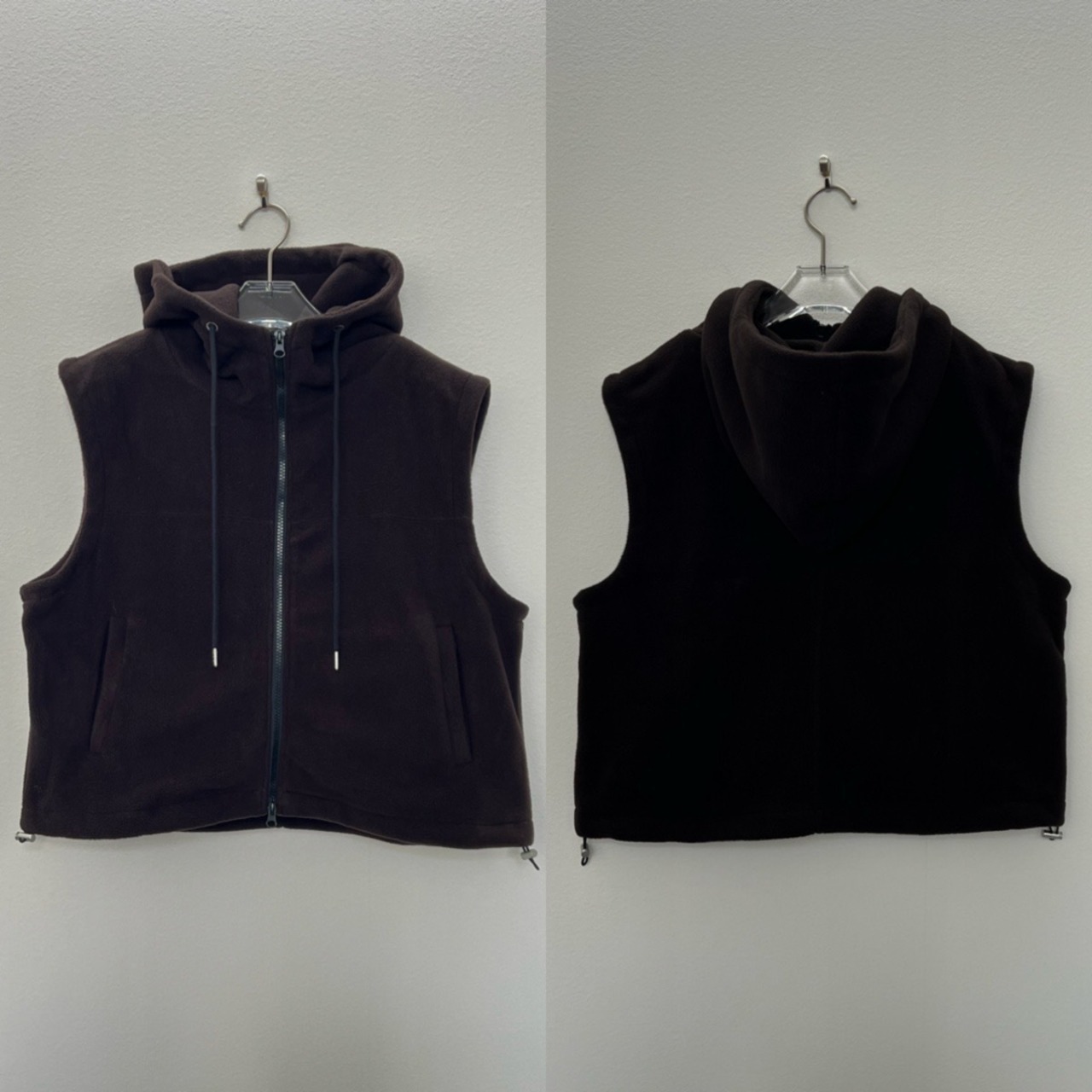 Wzipフリースフーディーvest/ブラウン
