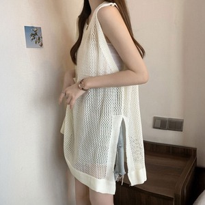 メッシュ ニット チュニック レディース 春夏 韓国 透かし編み 透け感 重ね着 ワンピース きれいめ おしゃれ 大人 かわいい 薄手 レイヤード 通気性 スリット チュニックワンピース 大人可愛い 大人女子