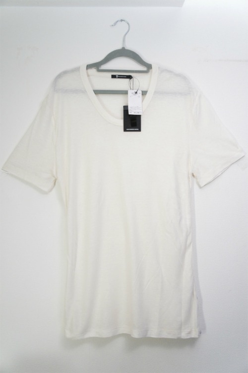 新品1.4万◆T by ALEXANDER WANG アレキサンダーワン メンズ シルク混 ピリング加工 半袖 カットソー Tシャツ 白 S◆ リラックスフィット♪
