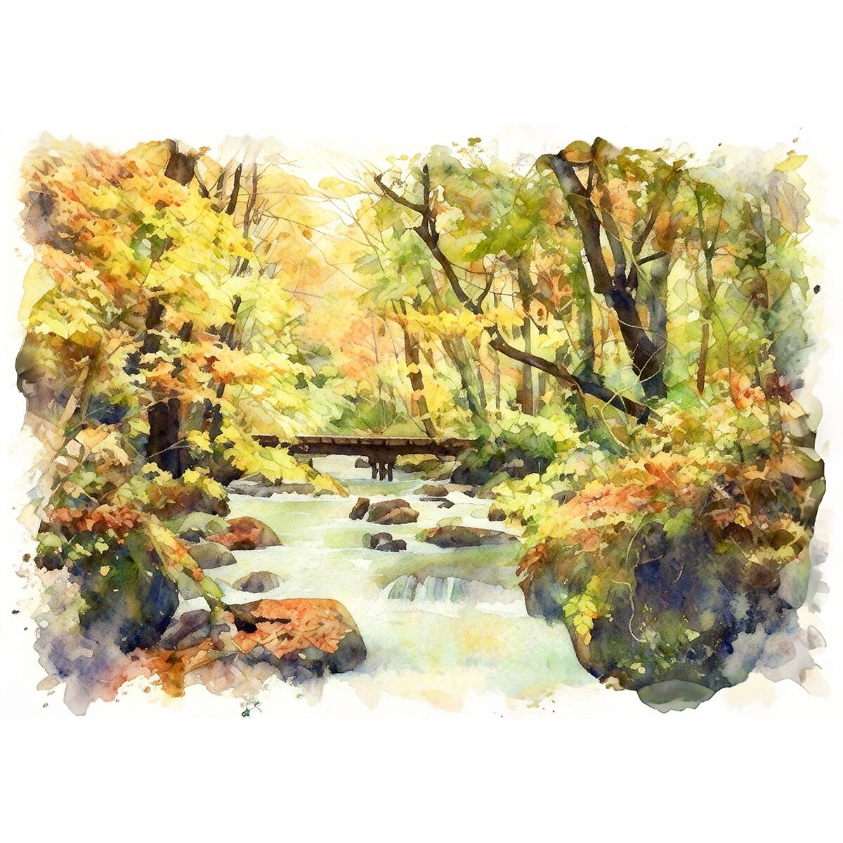 絵画 風景画 日本の 秋 青森県 紅葉の奥入瀬渓流 インテリアアート額付き 水彩画風 WAT1752